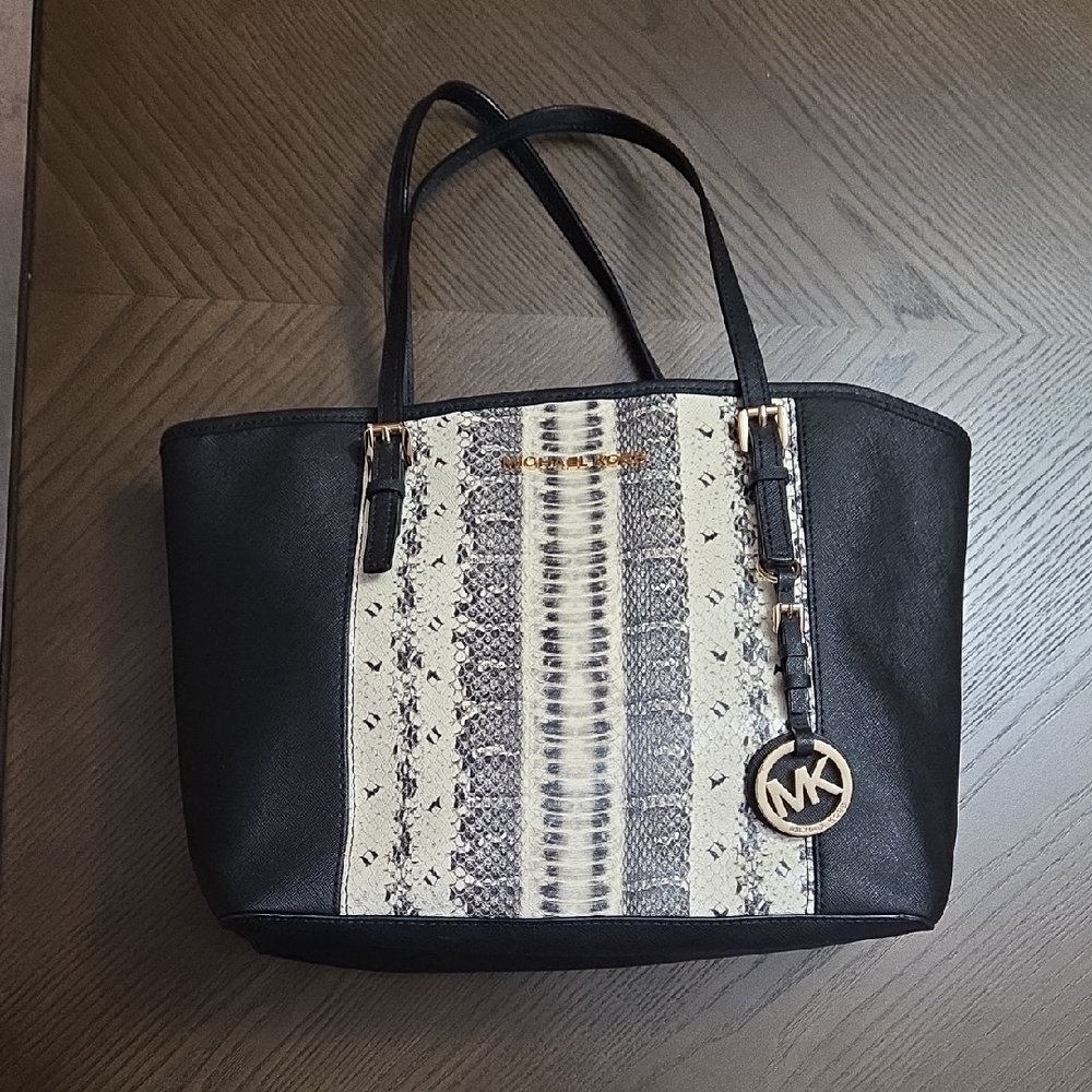 Michael Kors Jet Set Python Print Black Tote - image 1